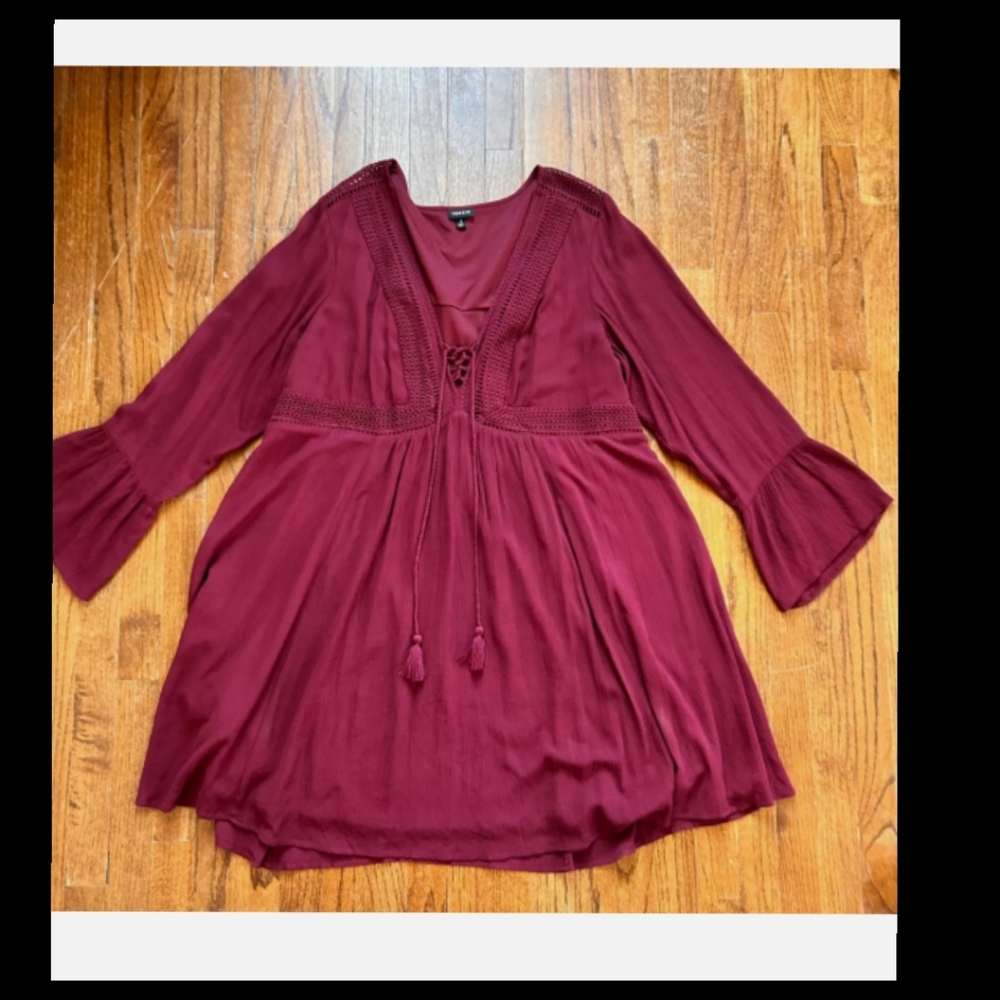 Torrid Crinkle Gauze Lace Up Tassel Tunic size 0 (L/12) - Picture 5 of 13